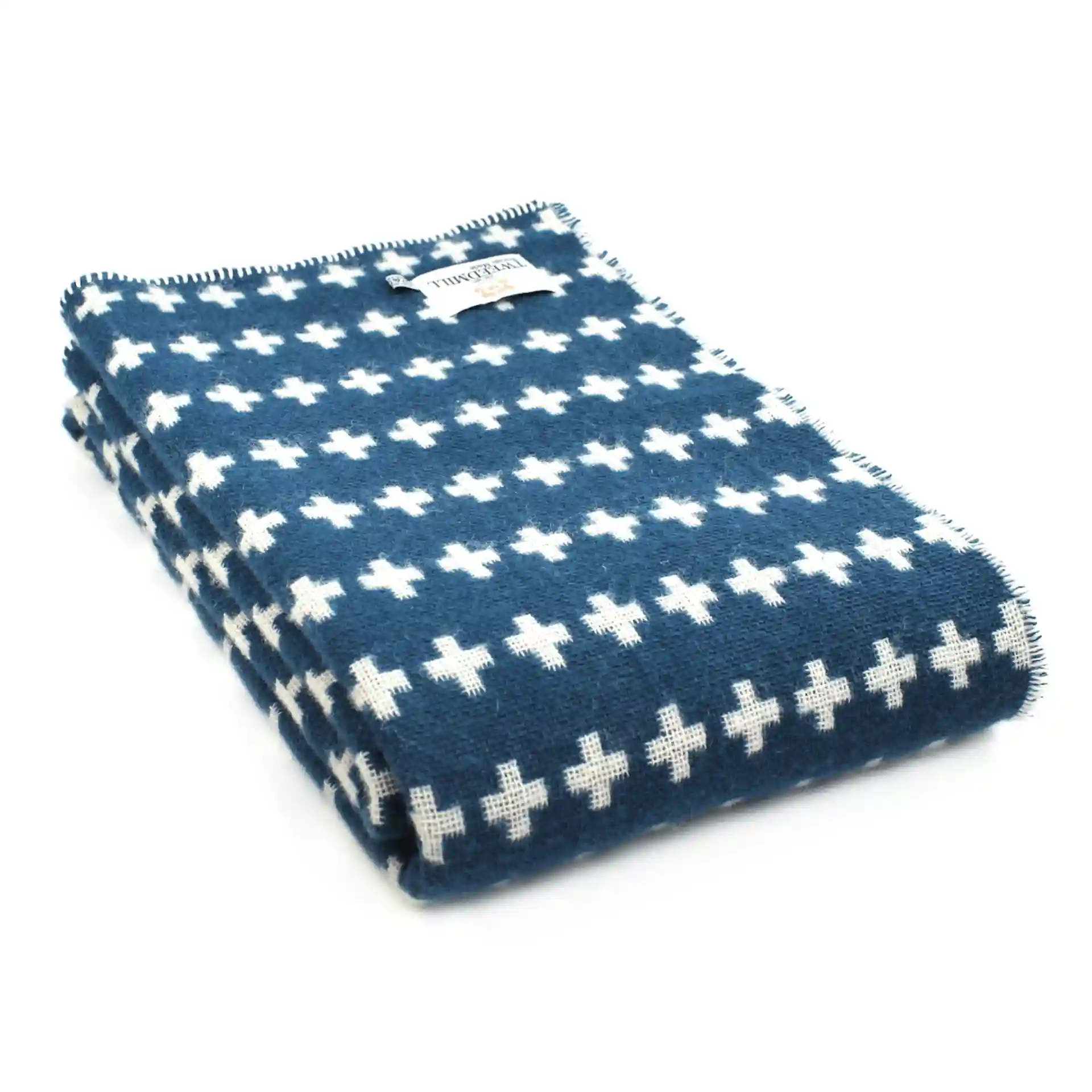 Deka z čisté vlny - Cross with a Blanket Stitch Edge/Ink & Cream