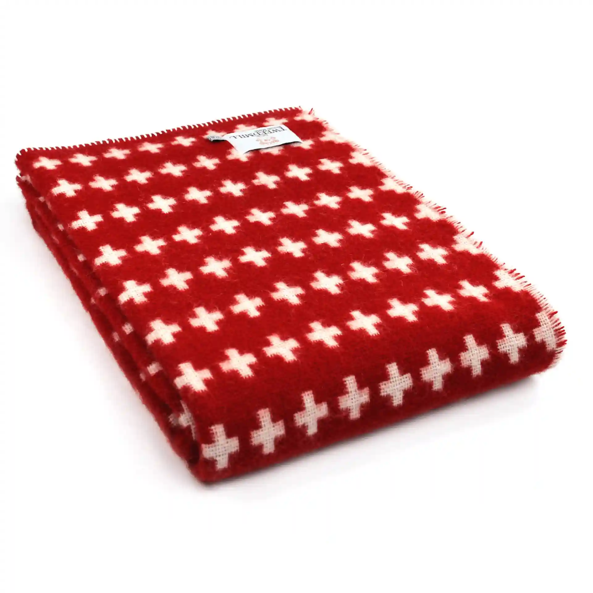 Deka z čisté vlny - Cross with a Blanket Stitch Edge/Red & Cream