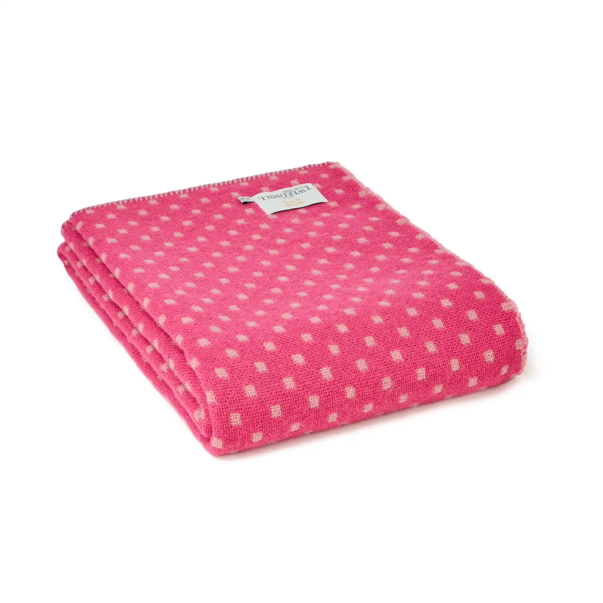 Throw from pure new wool - Dot with a Blanket Stitch Edge/Pink & Dusky Pink