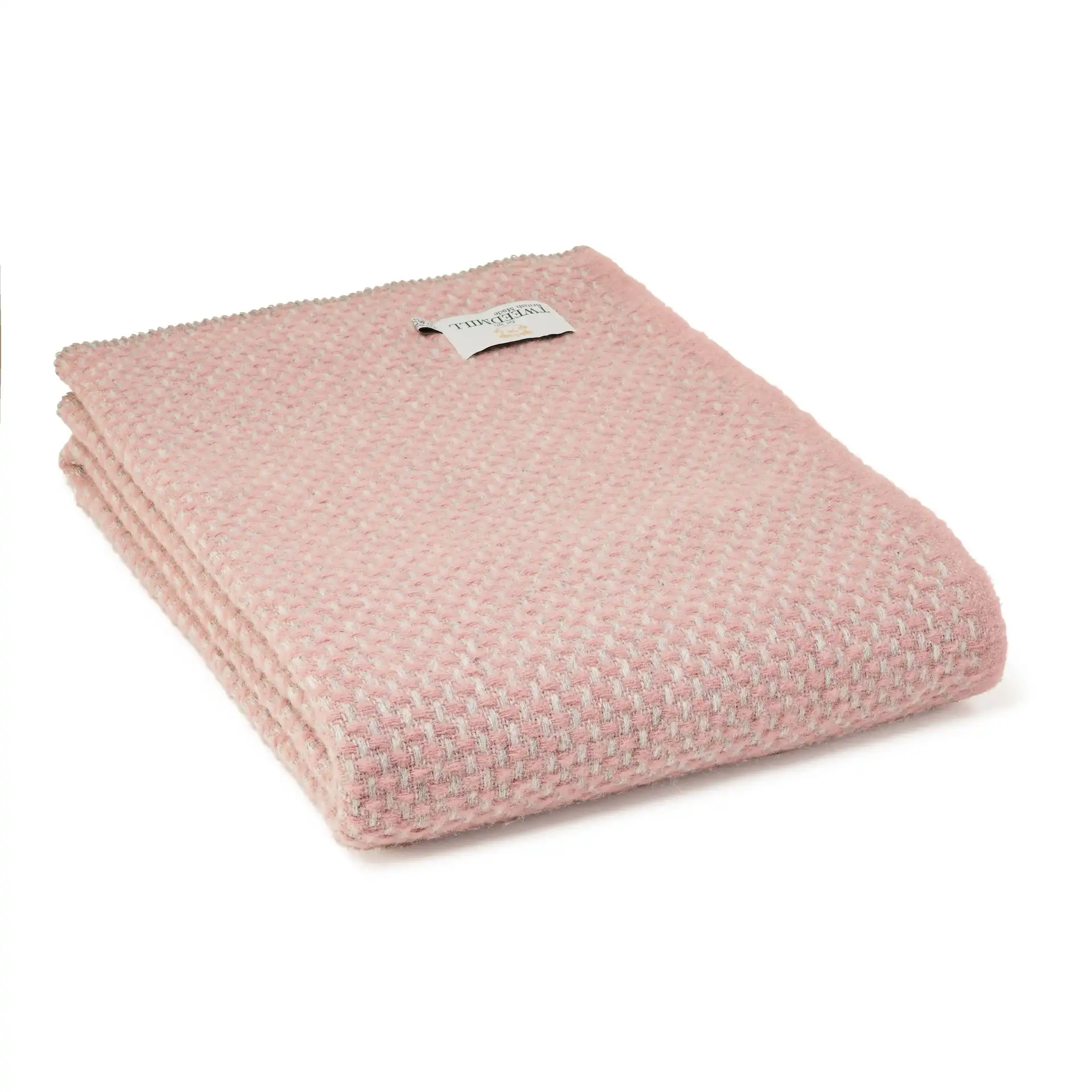 Deka z čisté vlny - Twill with a Blanket Stitch Edge/Silver Grey/ Dusky Pink