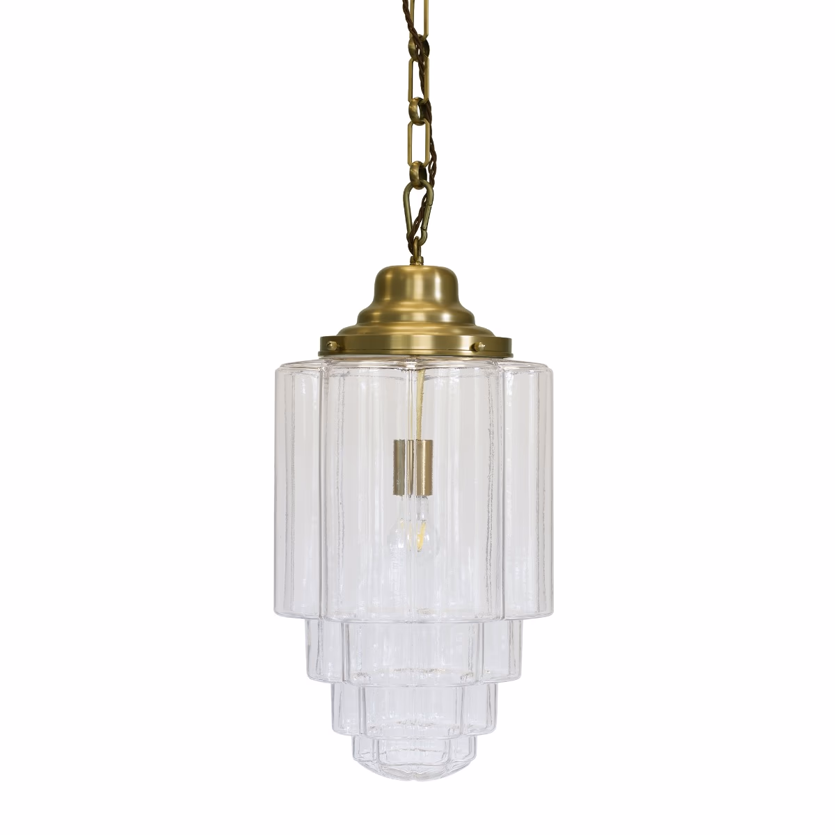 Glasshouse Lacquered Brass Clear Pendant Light