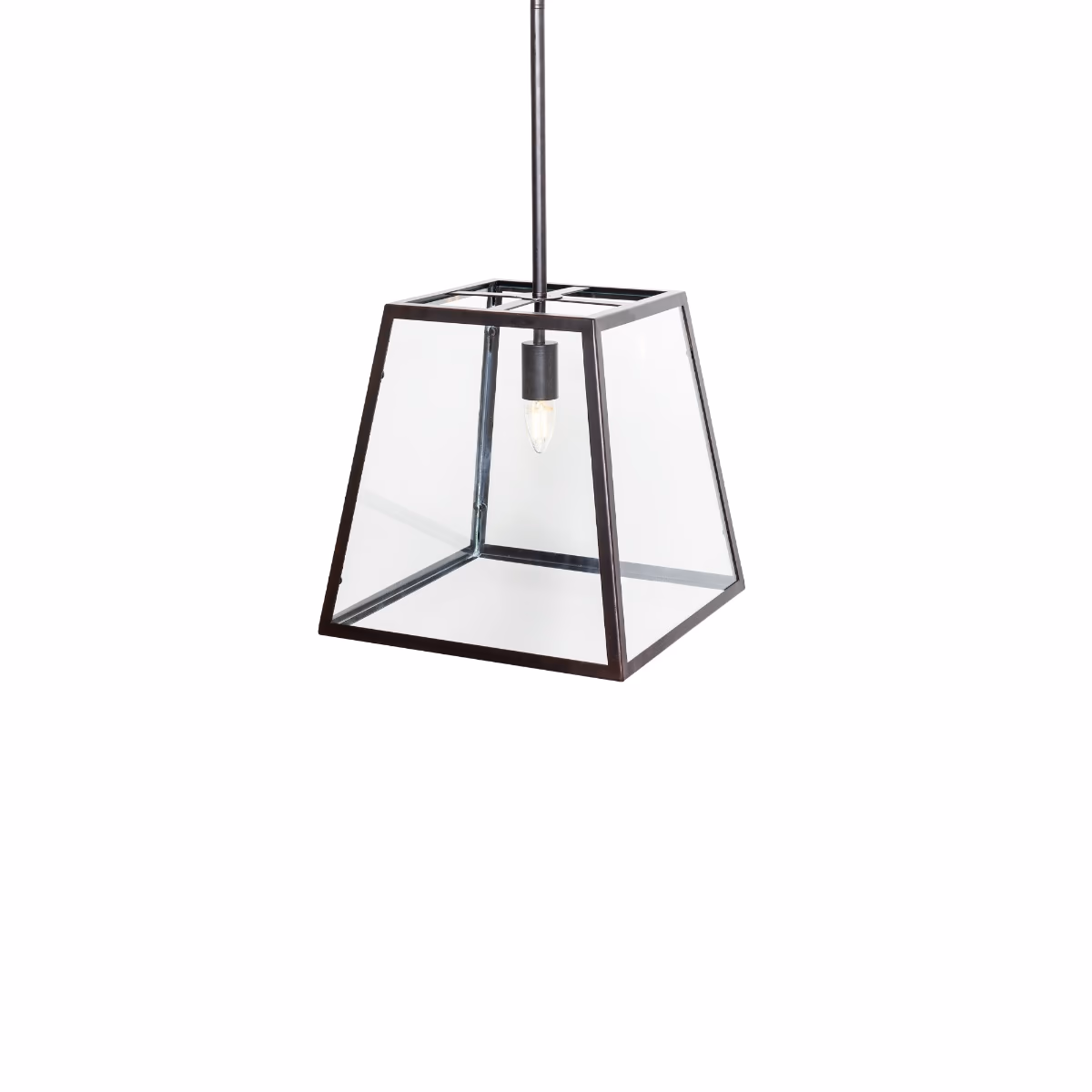 Geo Trapeze Metal and Glass Lantern Pendant Light